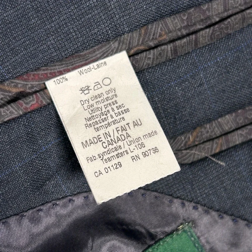 Lauren Ralph Lauren Blazer Windowpane Plaid  100% Wool Charcoal Gray Mens 42R